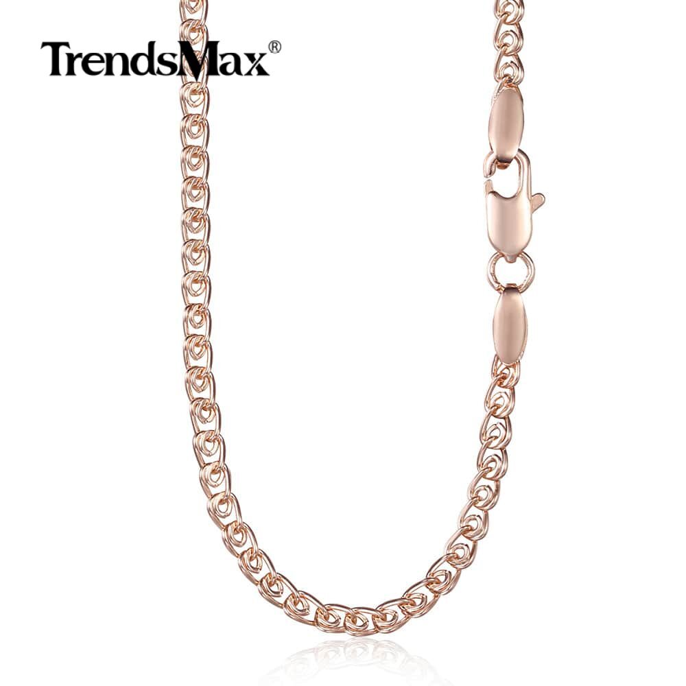 3mm 585 Rose Gold Color Snake Chain Necklace for Women Girls Jewelry 50cm/20inch