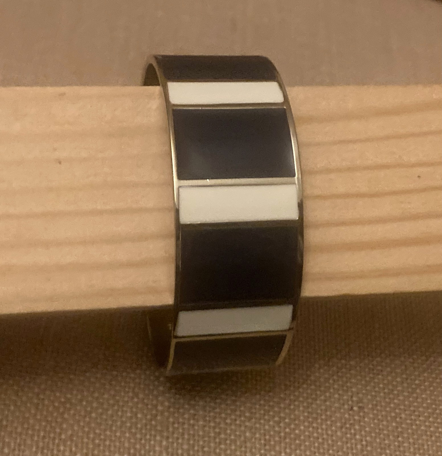 JOULES Great Britain Enamel Bangle Bracelet White Blue Stripes Nautical 8.5″L