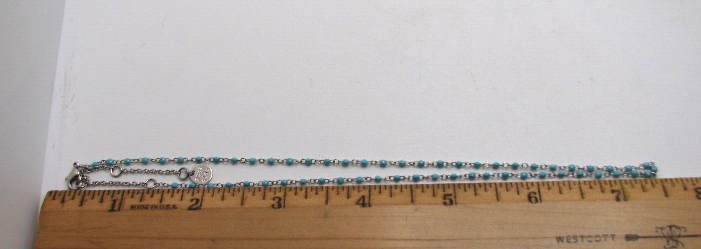 PURA VIDA Very Dainty Light Blue Bead Necklace Silver Tone 14″ to 17″ Adj.