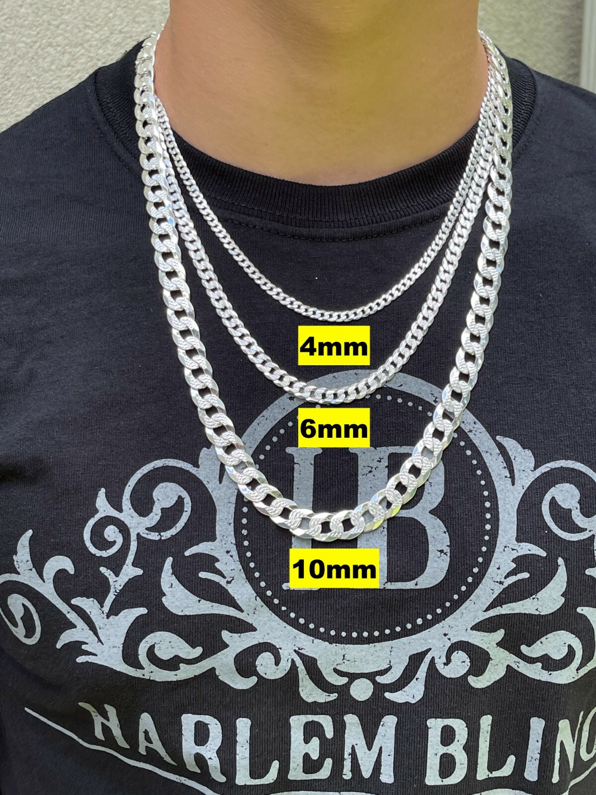 Cadena Cubana Miami Plana Diamantada Plata 925 Sólida Hombre Mujer 3-10.5mm