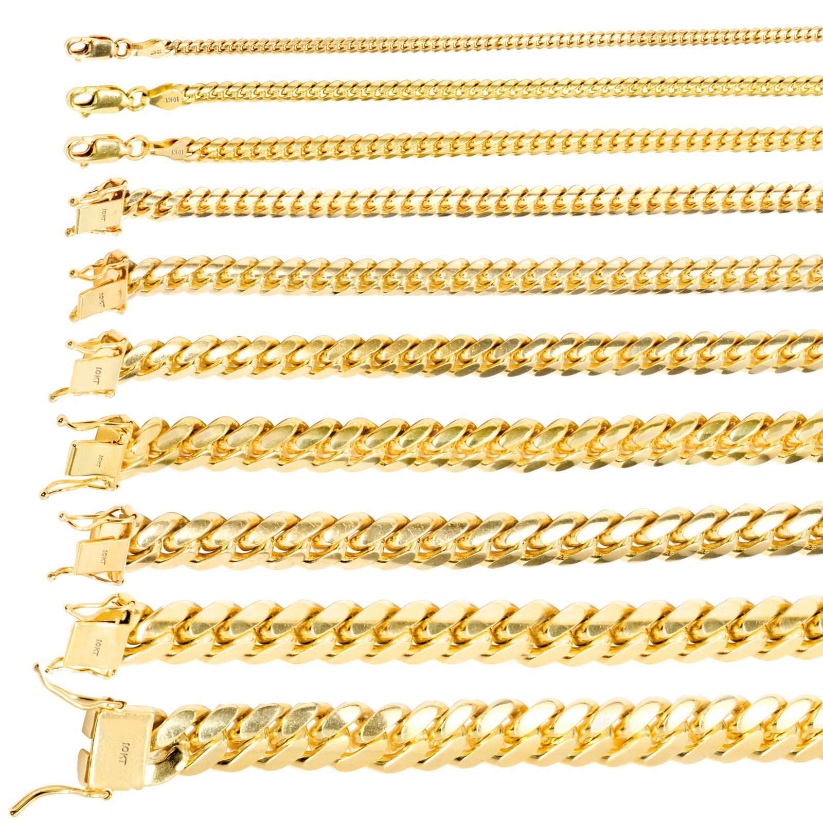 10K Yellow Gold Solid 2.7mm-10mm Miami Cuban Link Chain Pendant Necklace 18″-30″