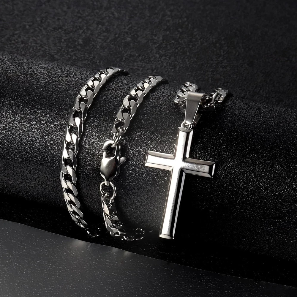 Besteel 925 Sterling Silver Cross Necklace for Men Women 5mm 316L Stainless Stee