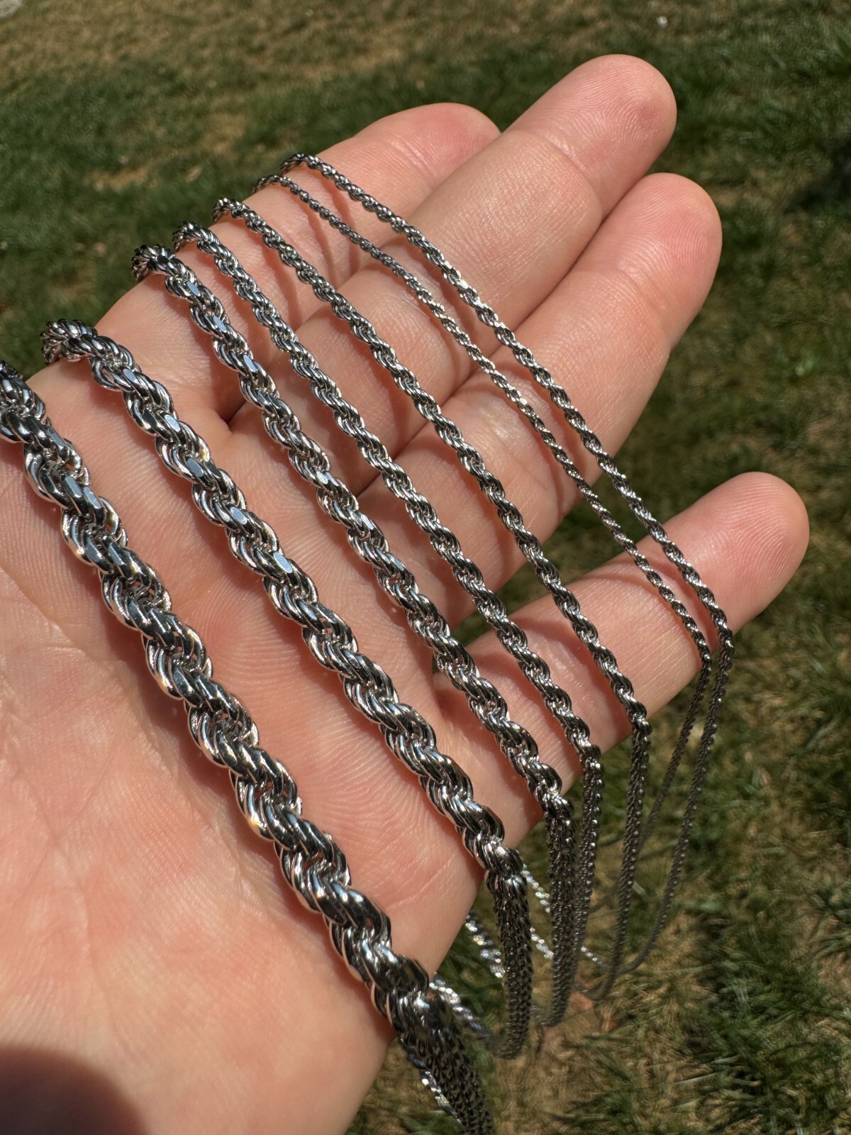 Real Solid 925 Silver W. Rhodium Finish Rope Chain 1.5-6mm Necklace Mens Ladies