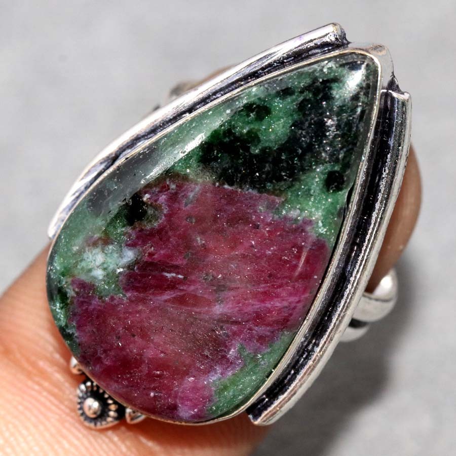 Ruby In Zoisite 925 Silver Plated Ring US 8 Gemstone Handmade Jewellery JW