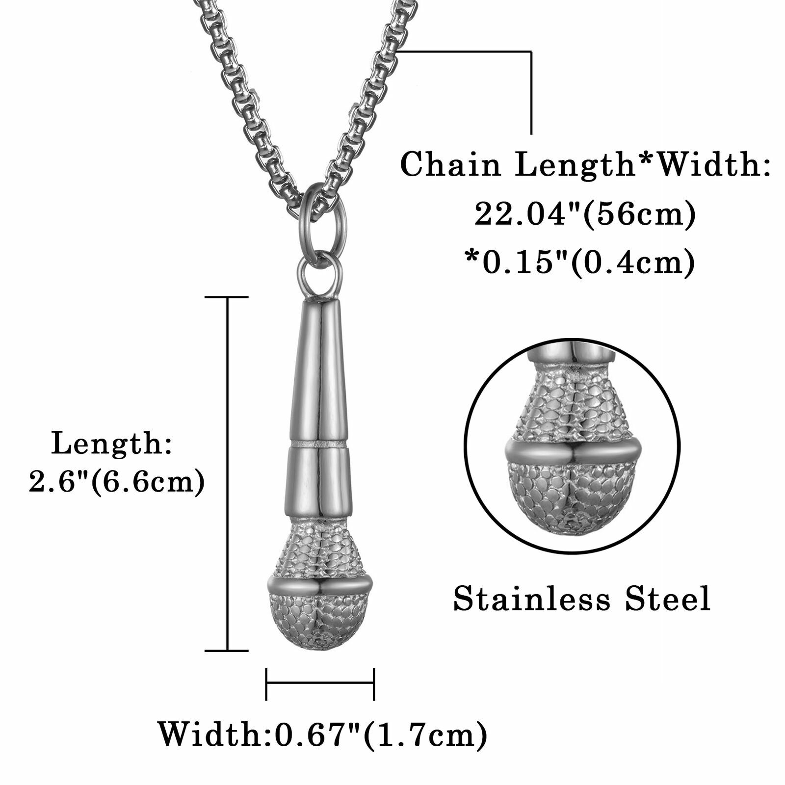 Hip-Hop Punk DJ Microphone Stainless Steel Necklace Men Women Pendant Chain 22″