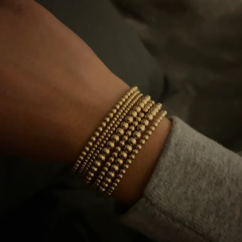 Vintage Dainty 5mm Gold Filled Beaded Layering Bracelet Stretchy Jewelry Gifts