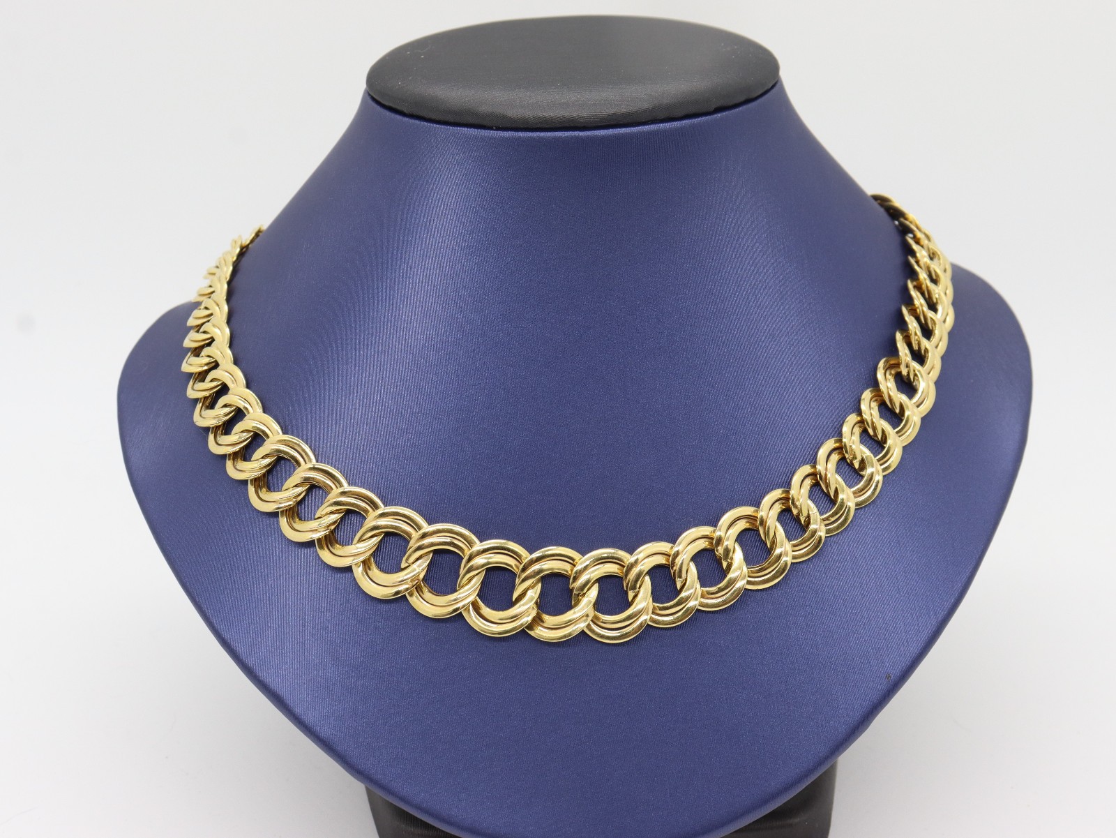 14k Yellow Gold Graduated Double Curb Link Italy 16″ Chain Necklace 22.96 grams