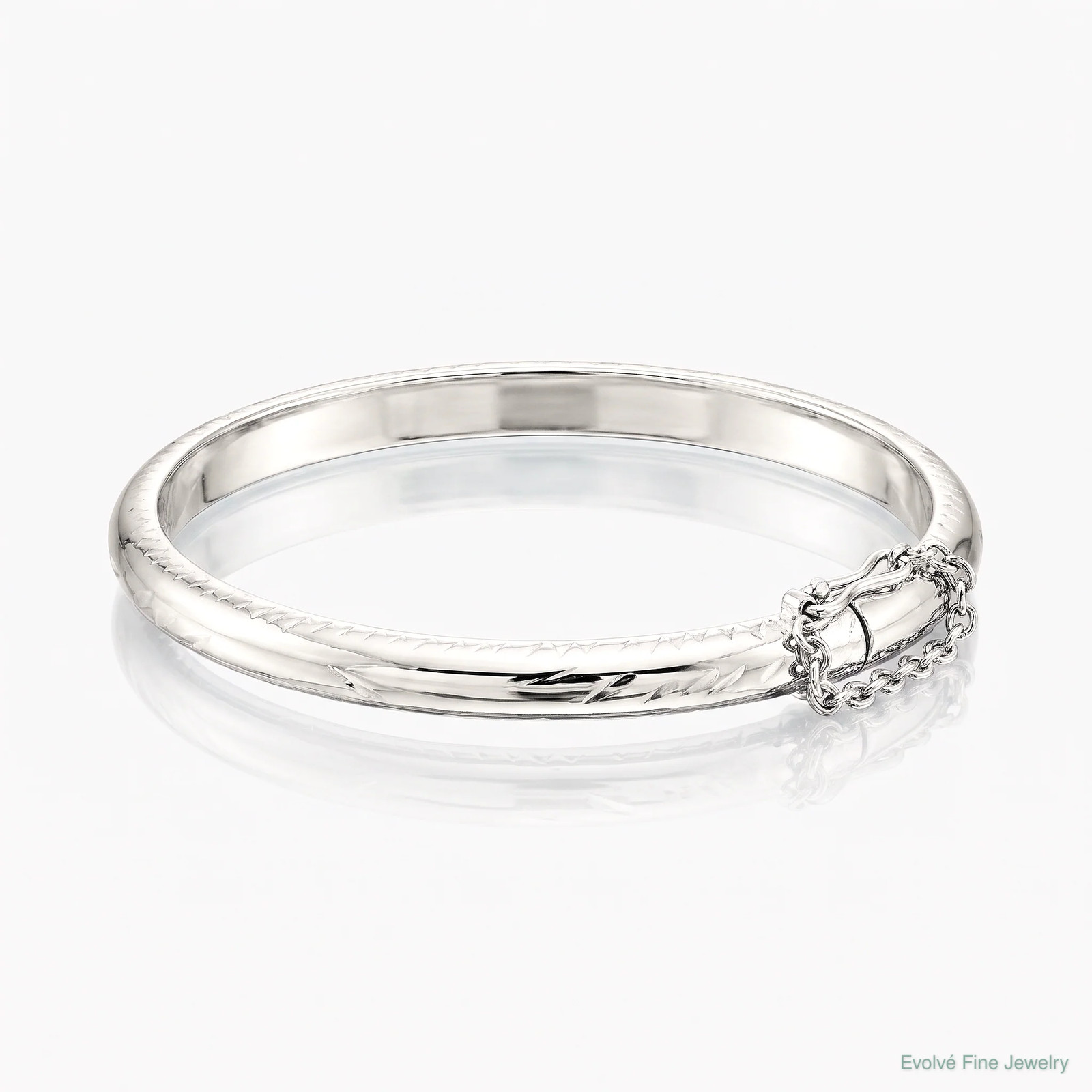 Sterling Silver RH-Plated Pol. & D/C 4mm W/ Safety Hinged Children’s Bangle