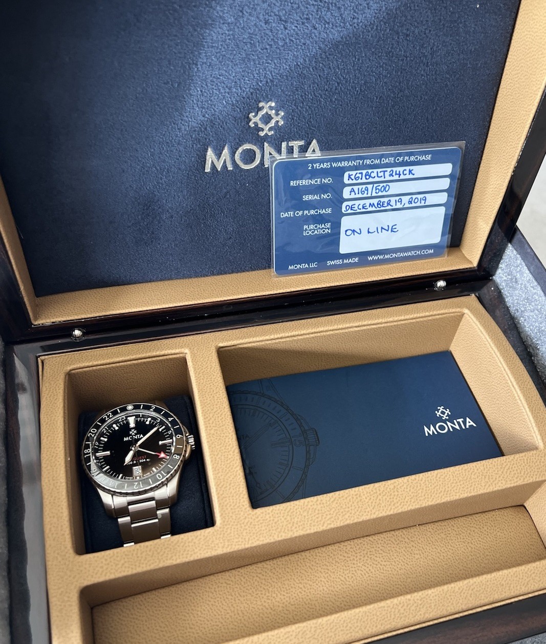 Monta Skyquest Black Dial M-23 GMT Automatic Aluminum Bezel Stainless Watch