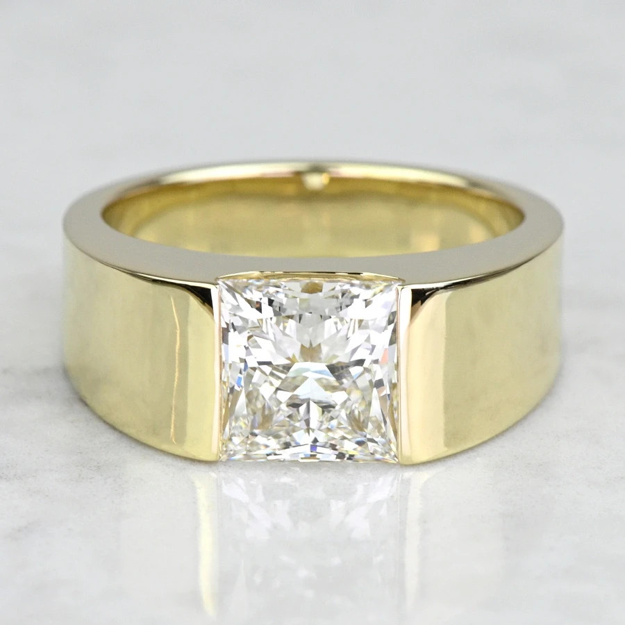 3CT Princess Moissanite Channel Set Mens Engagement Ring 14K Yellow Gold Plated