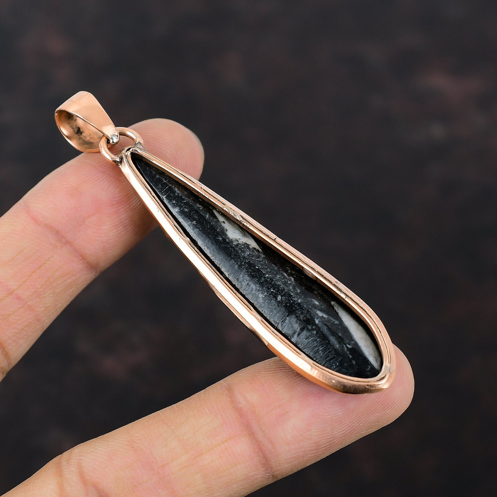 Orthoceras Fossil Pendant Copper Pendant Handmade Gemstone Jewelry Gift For Him