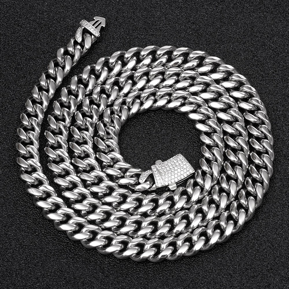 8mm Men Women Stainless Steel Maimi Cuban Link Chain Necklace 5A CZ Lock 16″-40″
