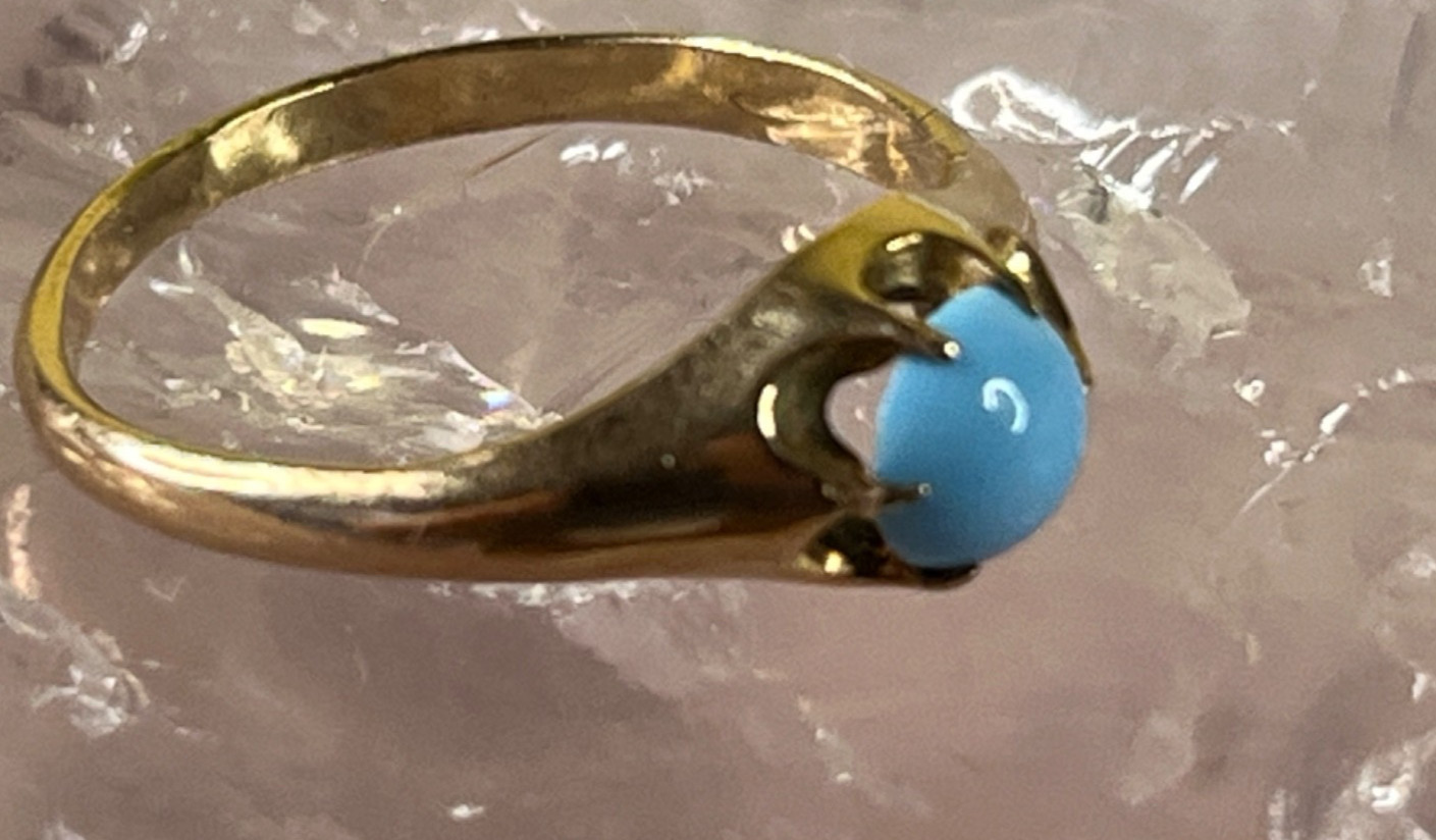 1890’s Victorian 14k Persian Robin’s Egg Turquoise Antique Belcher Ring Sz 5.75