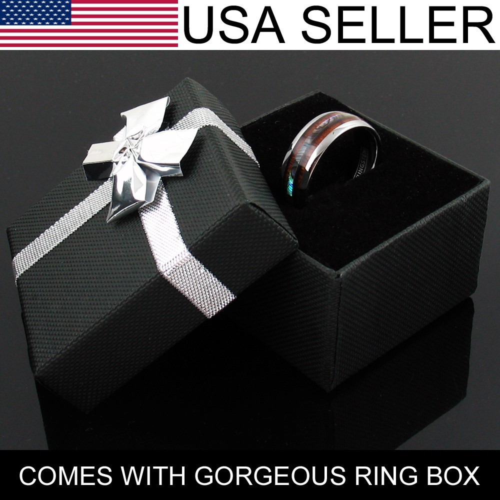 6/8mm Tungsten Men’s Hawaiian Koa Wood & Abalone Wedding Band Ring-Engraving TW