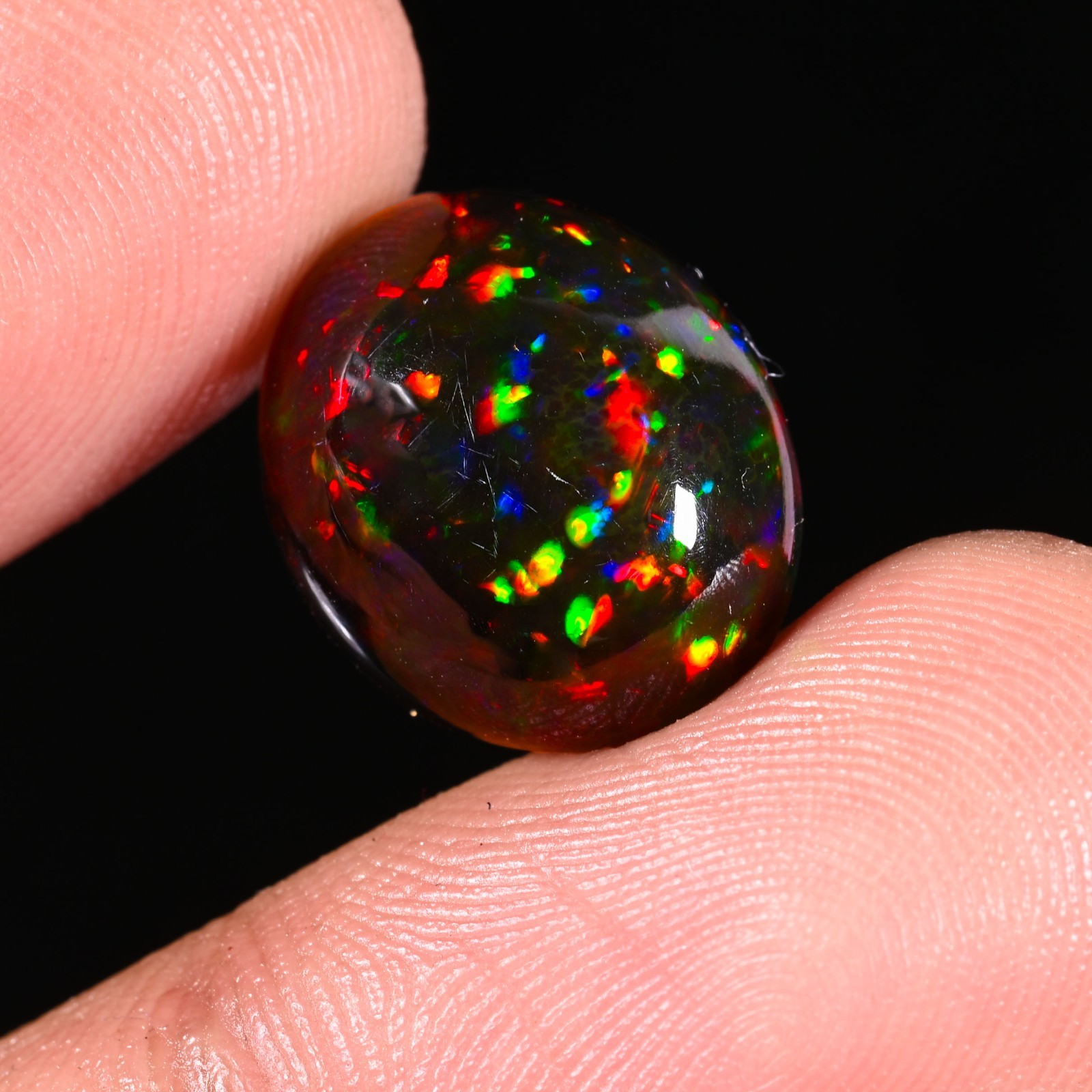 6.35 Ct Natural Ethiopian Multi Fire Black Opal Cabs Loose Gemstone 15x12x7 MM