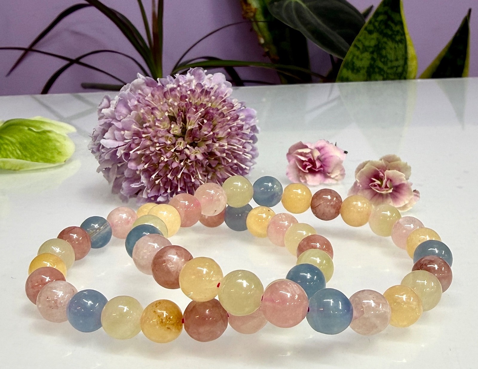 Wholesale Lot 6 Pcs Mix Natural Calcite 8mm 7.5” Crystal Stretch Bracelet