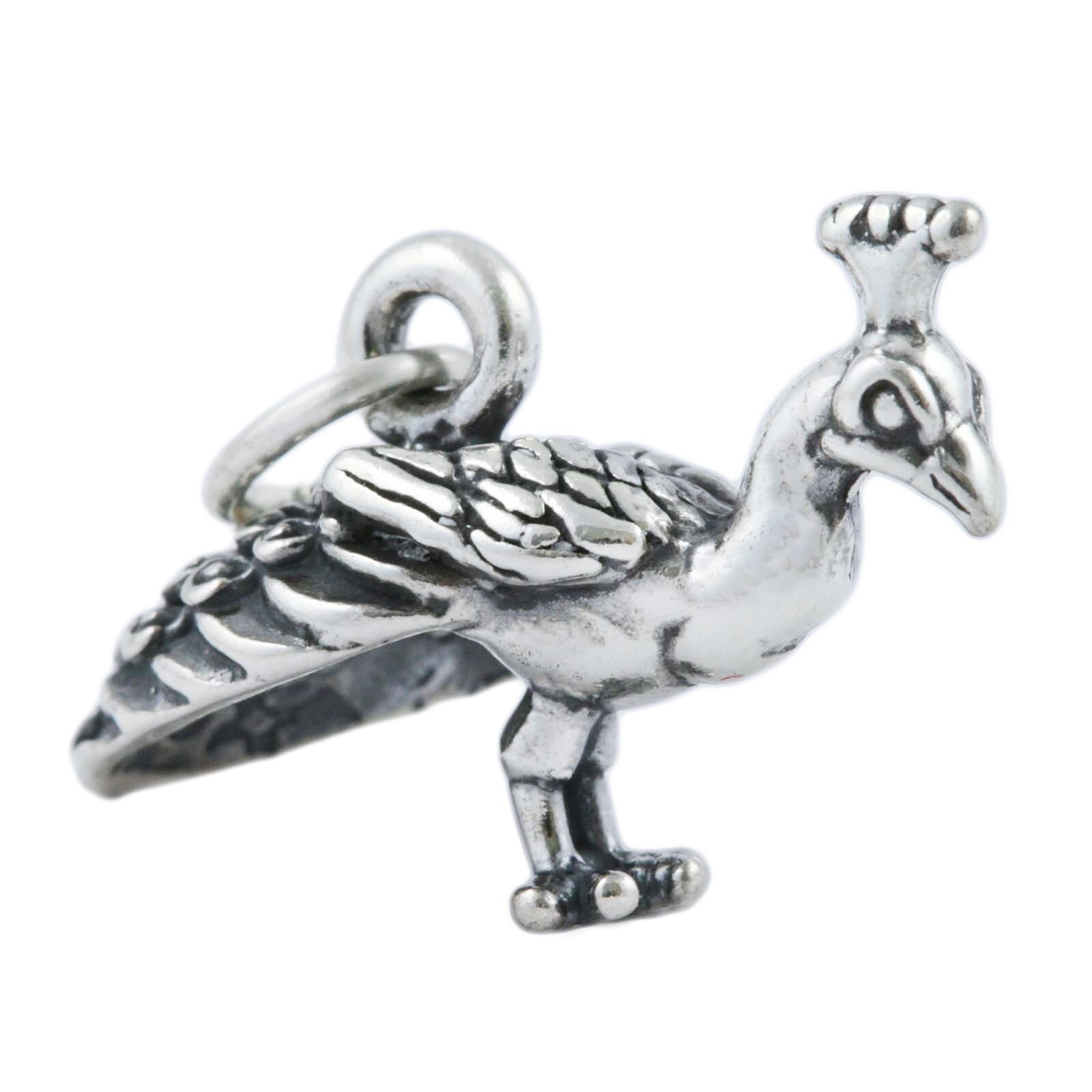 Peacock Bird Male Peafowl 3D 925 Sterling Silver Charm Pendant MADE IN USA
