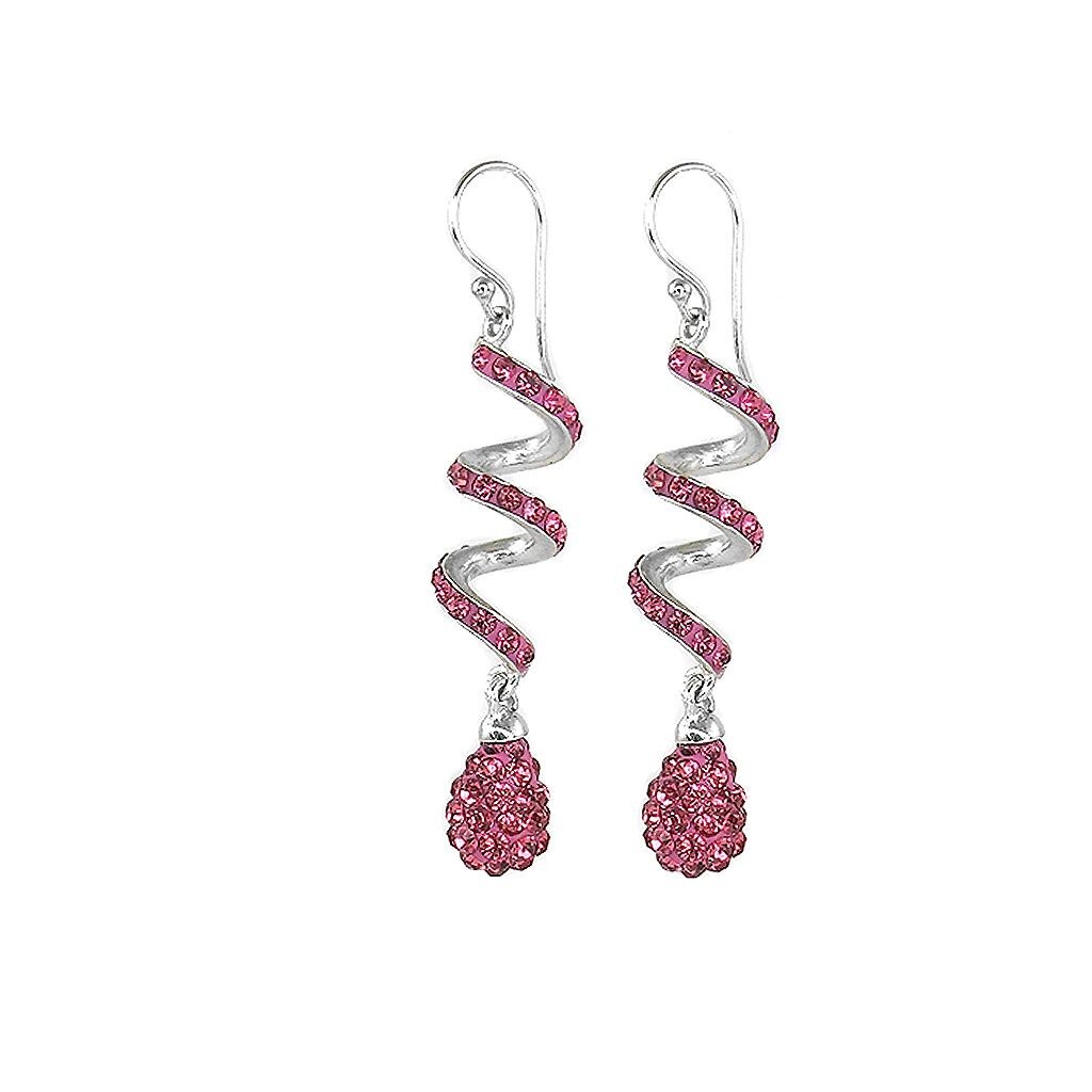 14K White Gold Plated Pink Spiral Shape Crystal Drop Dangle Hook Earrings