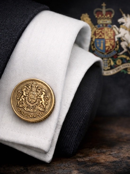 Vintage British One Pound Coin Cufflinks – Royal Coat of Arms – Handmade UK Coin