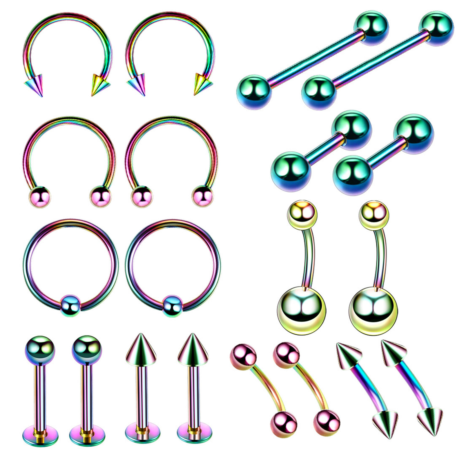 14G 16G Body Piercing Kit 20-60PCS Navel Nose Rings Lip Tongue Eyebrow Ear Studs