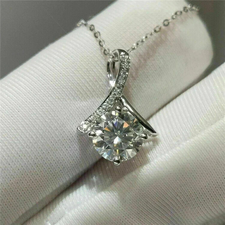 14K White Gold Plated Women Charm Pendant 2.12 Ct Round Simulated Diamond
