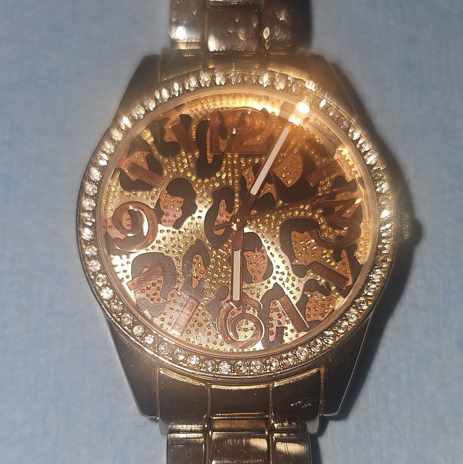 Target Women’s Watch with Leopard Print Dial & Rhinestone Bezel (New Battery)