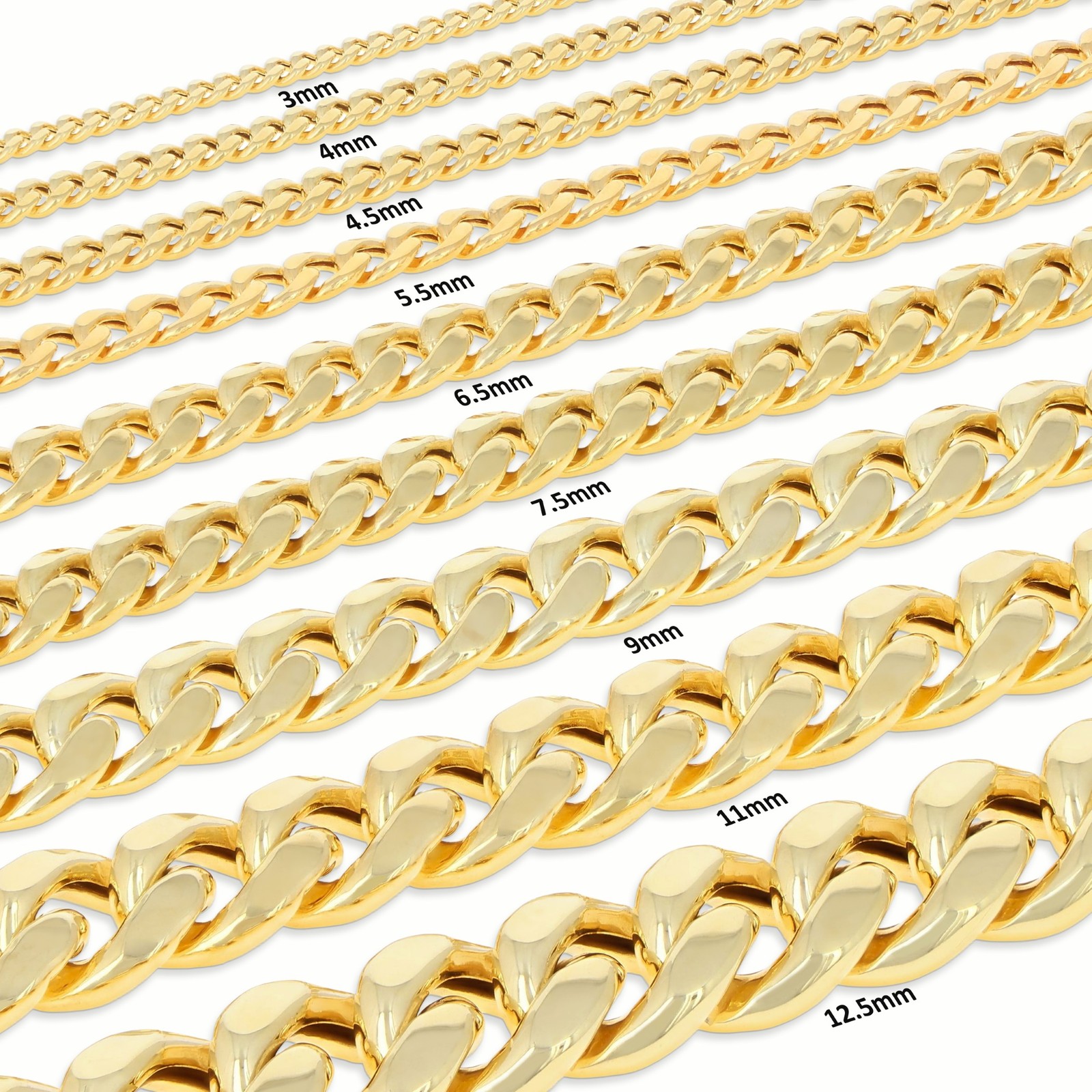14K Yellow Gold 3mm-12.5mm Real Miami Cuban Link Necklace Chain Bracelet, 7″-30″