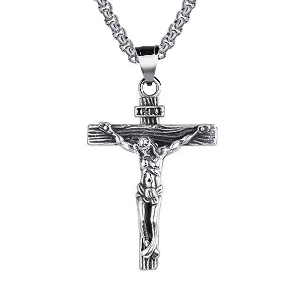 Men Stainless Steel Jesus Christ Crucifix Cross Pendant Chain Necklace