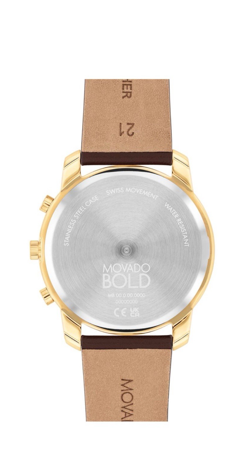 Brand New Movado Bold Men’s Yellow Gold Brown Leather Strap Watch 3601029