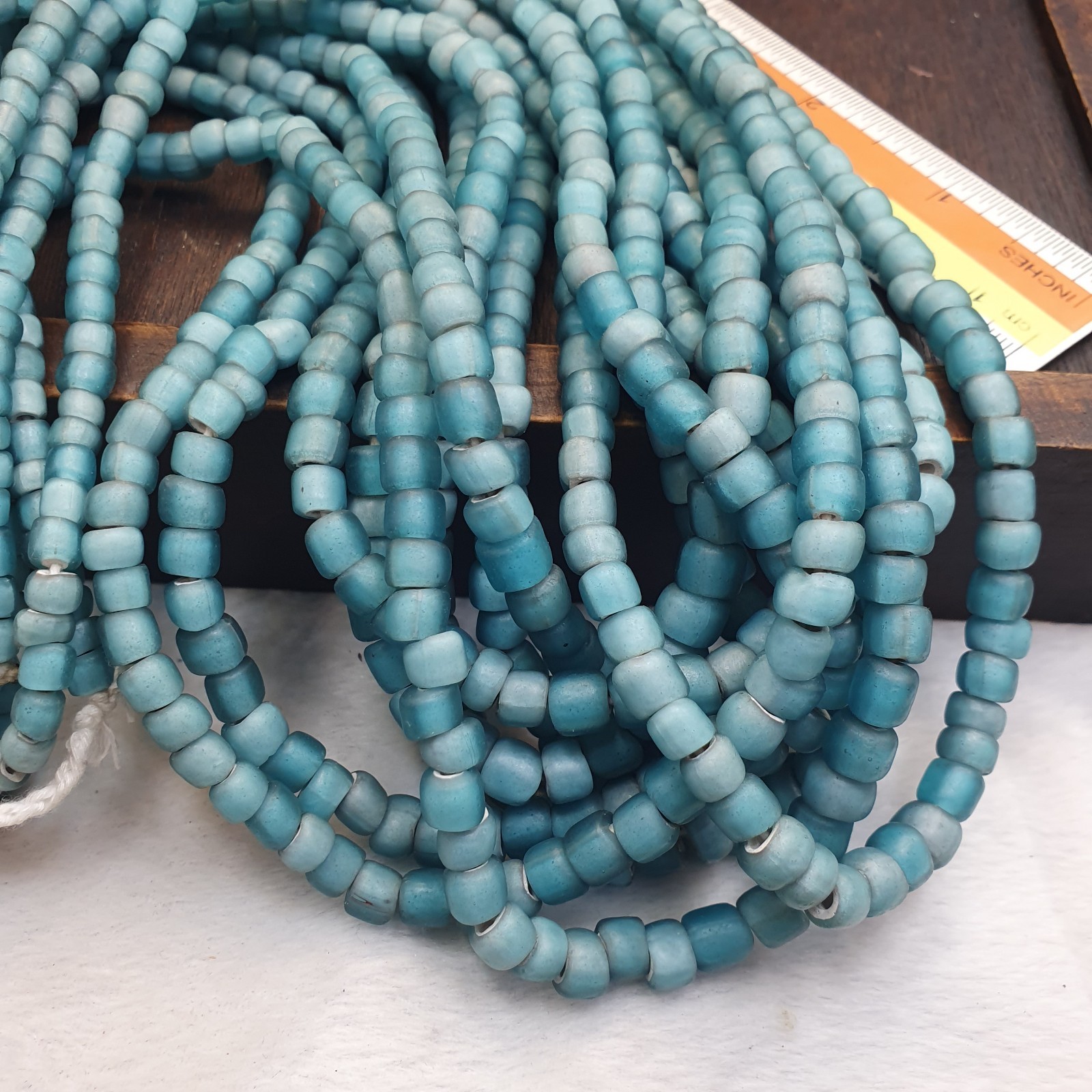 Sky blue white heart 5.5-7 mm Czech Republic glass beads long strand necklace