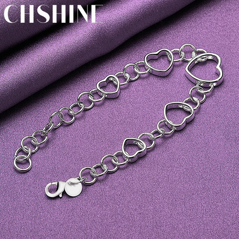 CHSHINE 925 Sterling Silver Heart Chain Bracelet Fashion High Quality Jewelry