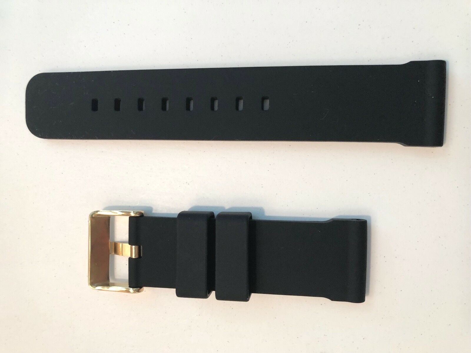 Original Bulova 98B278 Black Rubber 24mm Watch Band Strap w/ Yellow Gold Buckle