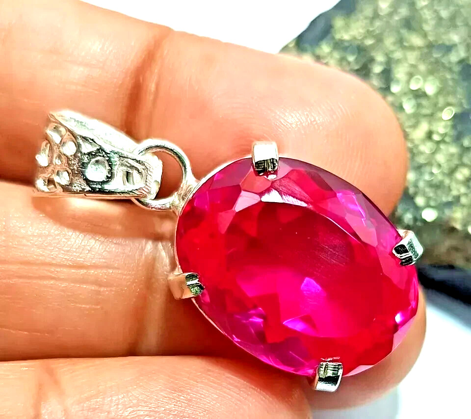 26 Ct Natural Pink Sapphire Oval Cut 925 Solid Silver Pendant Certified Gemstone