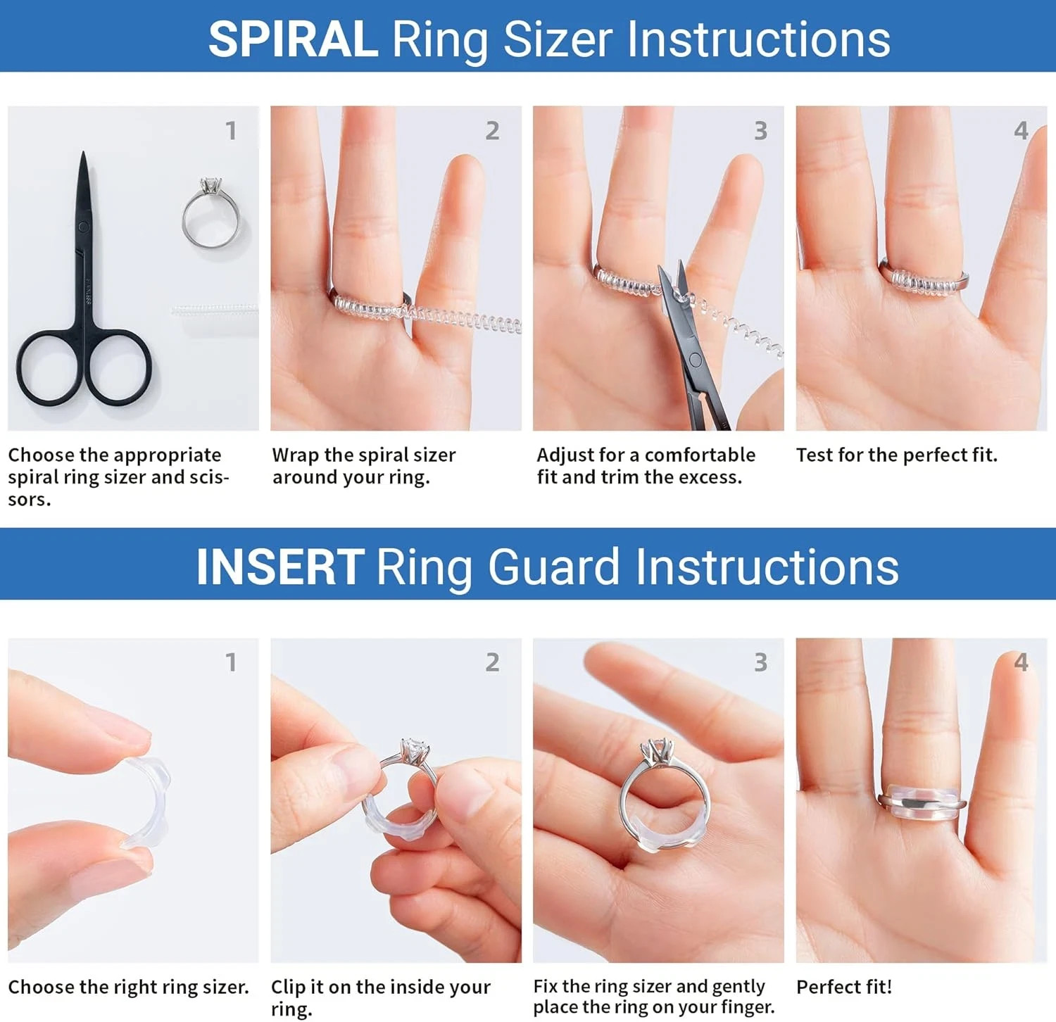 Ring Sizer Adjuster for Loose Rings, 64-Piece Set with 3 Types (Spiral Coils, Ri