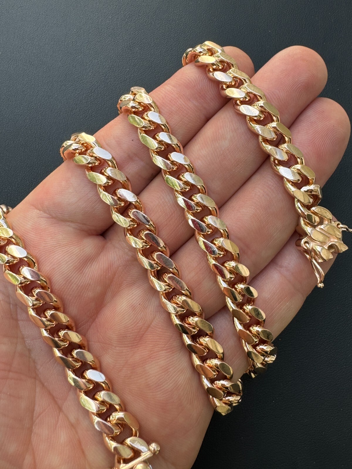Miami Cuban Link Chain Bracelet 14k Rose Gold Plated Solid 925 Silver Box Lock