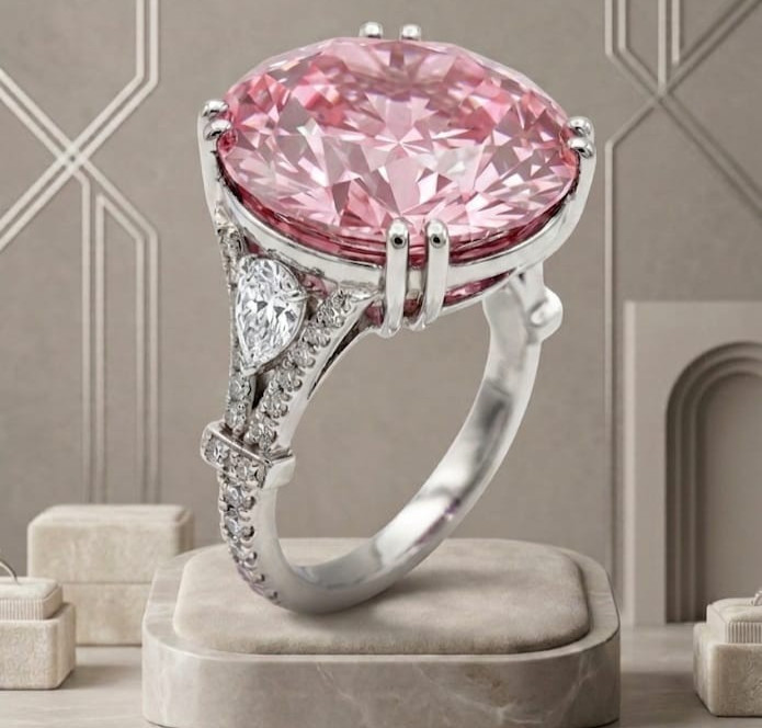 RARE 5.00 Ct Certified Round Cut Pink Natural Diamond Ring White Gold Finish