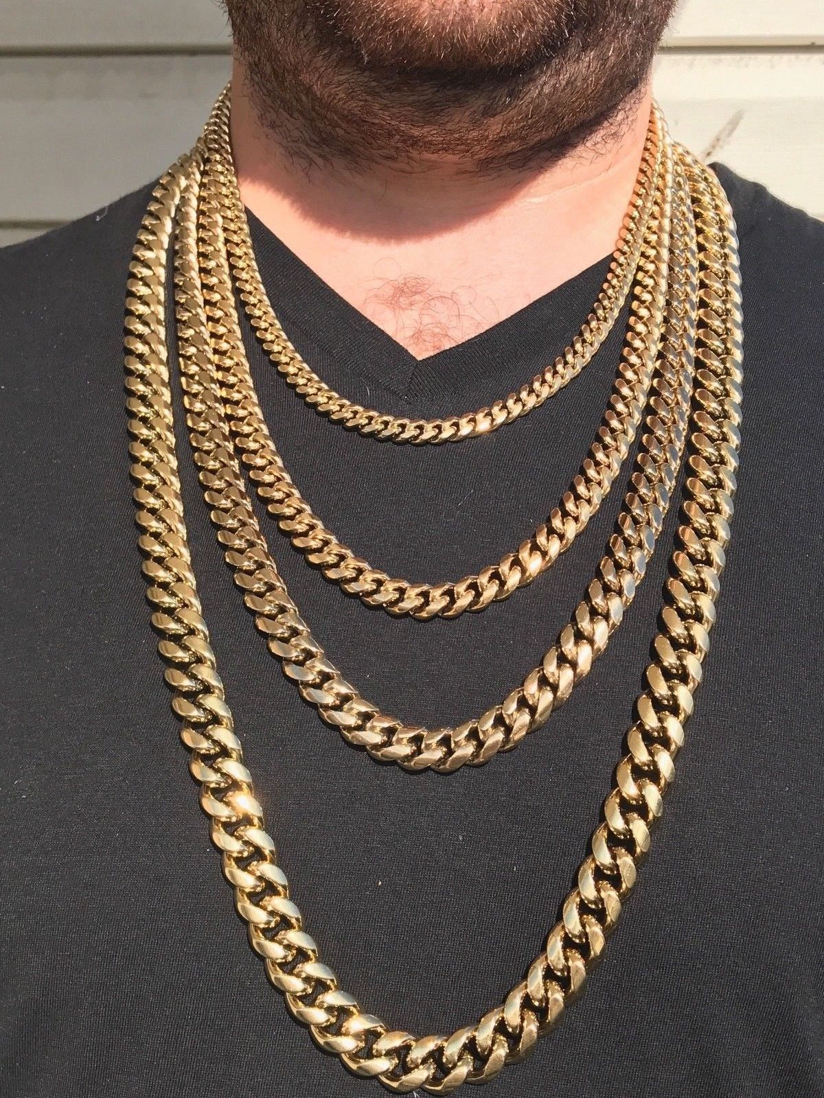 Miami Cuban Link Chain Necklace Rhinestone Clasp 18K Gold Plated Stainless Steel