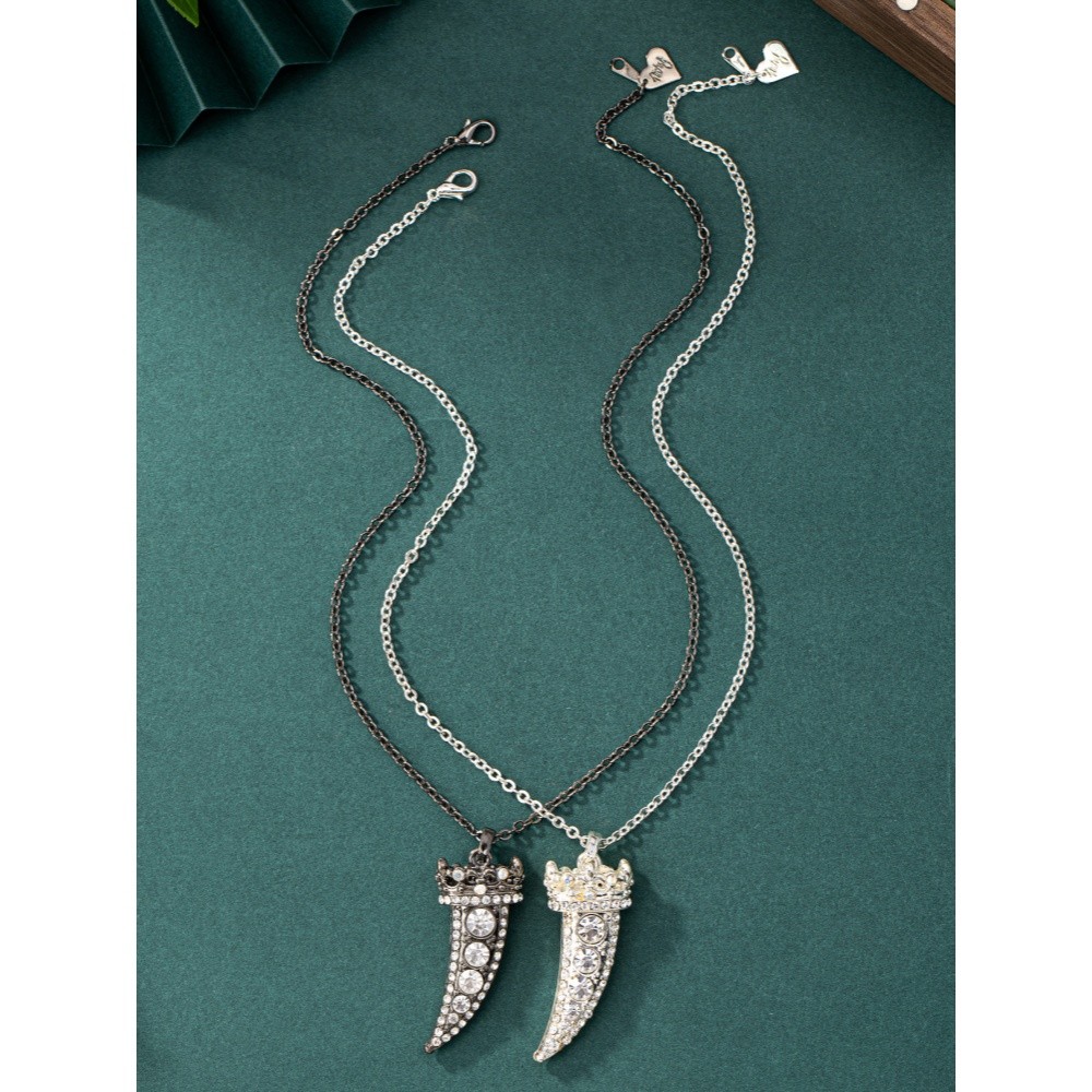 Crown Tooth Pendant Necklace Women Men Gothic Rhinestone Chain Fashion Jewelry
