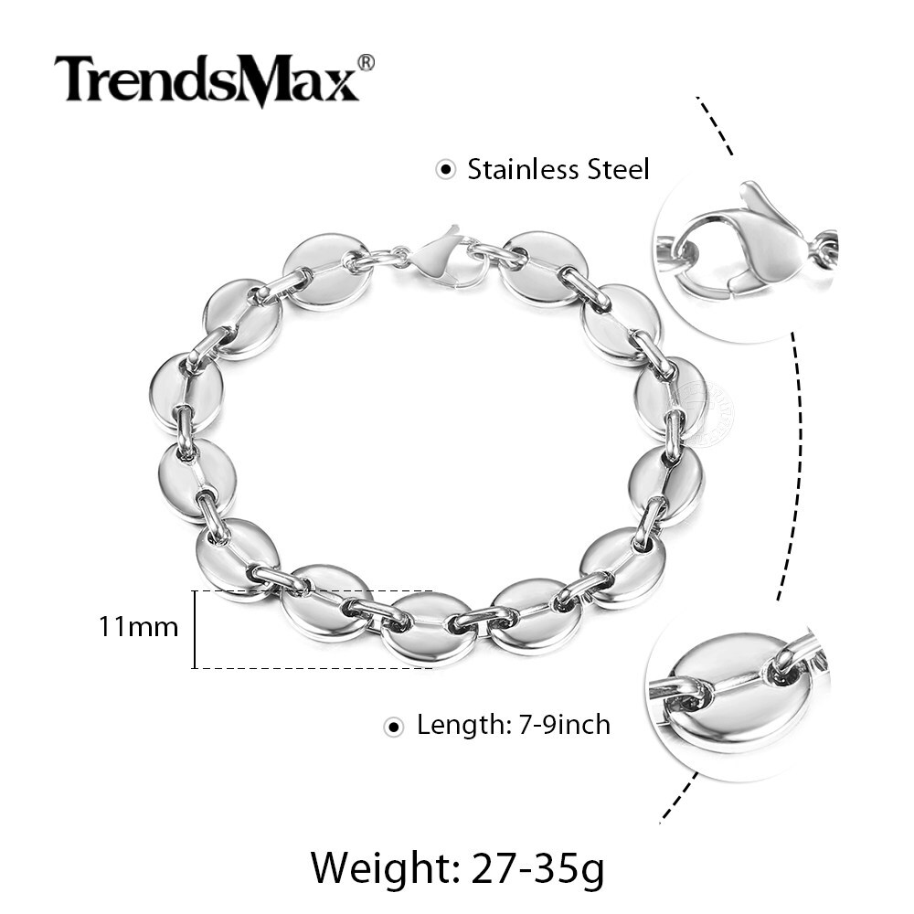 7/9/11mm For Unisex Chain Gold Plated Stainless Steel Marina Link Bracelet 7-9″