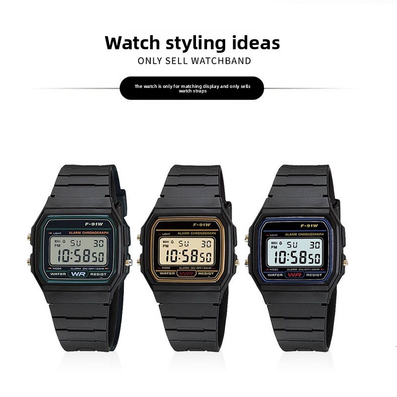 For Casio F84/F91/F91W/F94/F105 Waterproof Rubber Watch Band Strap with Tools
