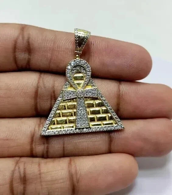 2.50Ct Round Cut Real Moissanite Ankh Cross Charm Pendant 14K Yellow Gold Plated