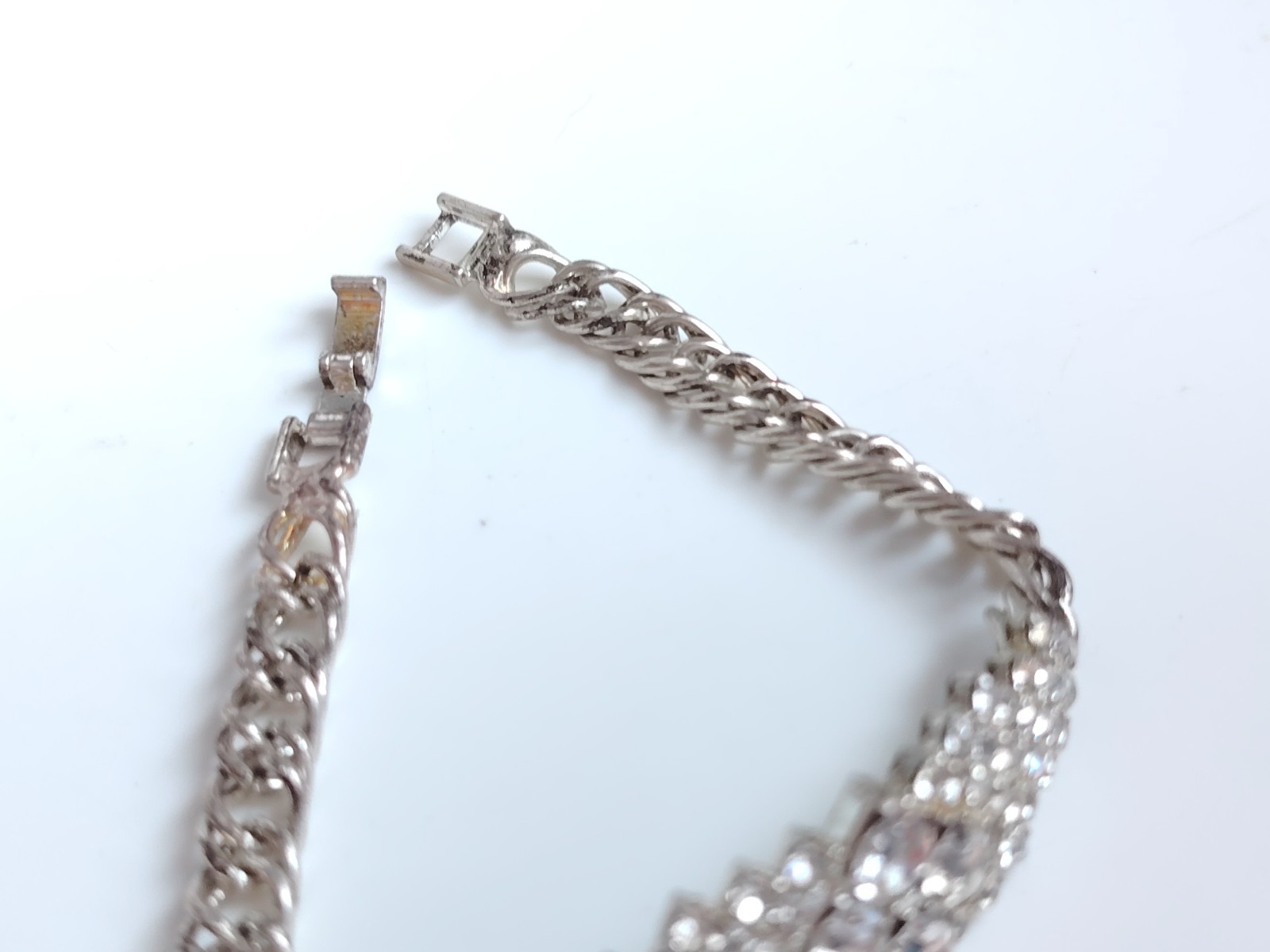 Vintage Riviera Rhinestone Bracelet Silver Tone Snap Clasp Foil Backed Glass