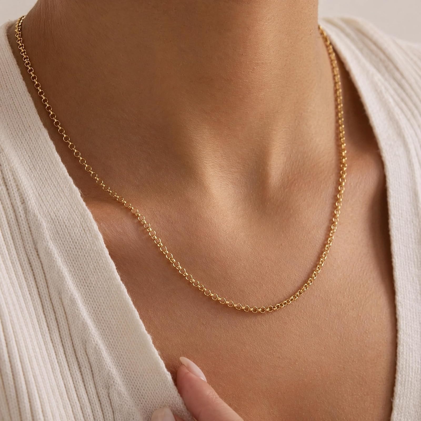 HEON 24K Gold Plated 925 Sterling Silver Rolo Chain Necklace