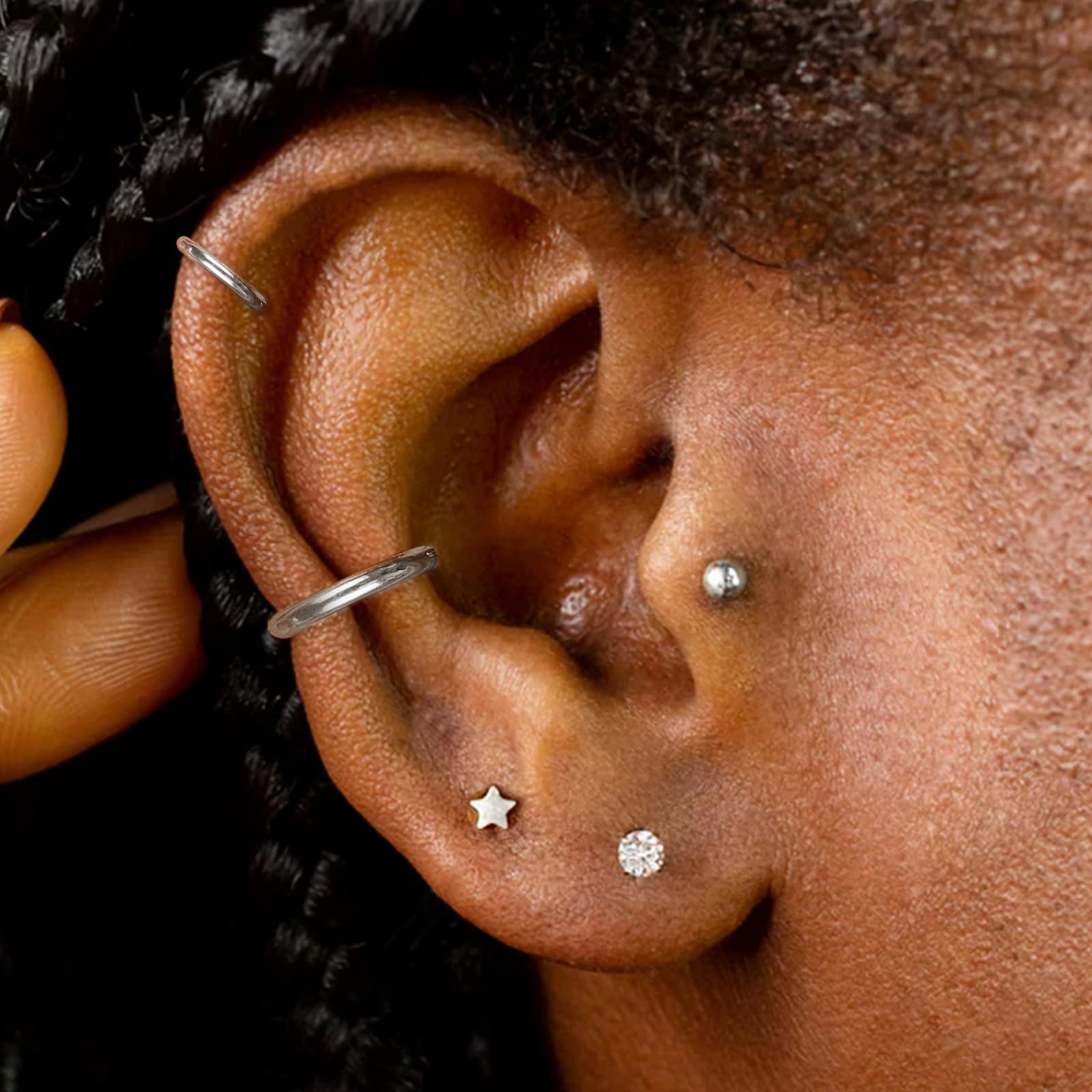 jagosen Flat Back Stud Earrings Cartilage Small, Sliver-20G(0.8mm)