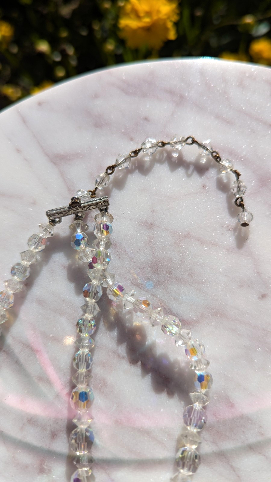 Clear Faceted Crystal Beaded Double Strand Necklace Round Beads Hook Closure