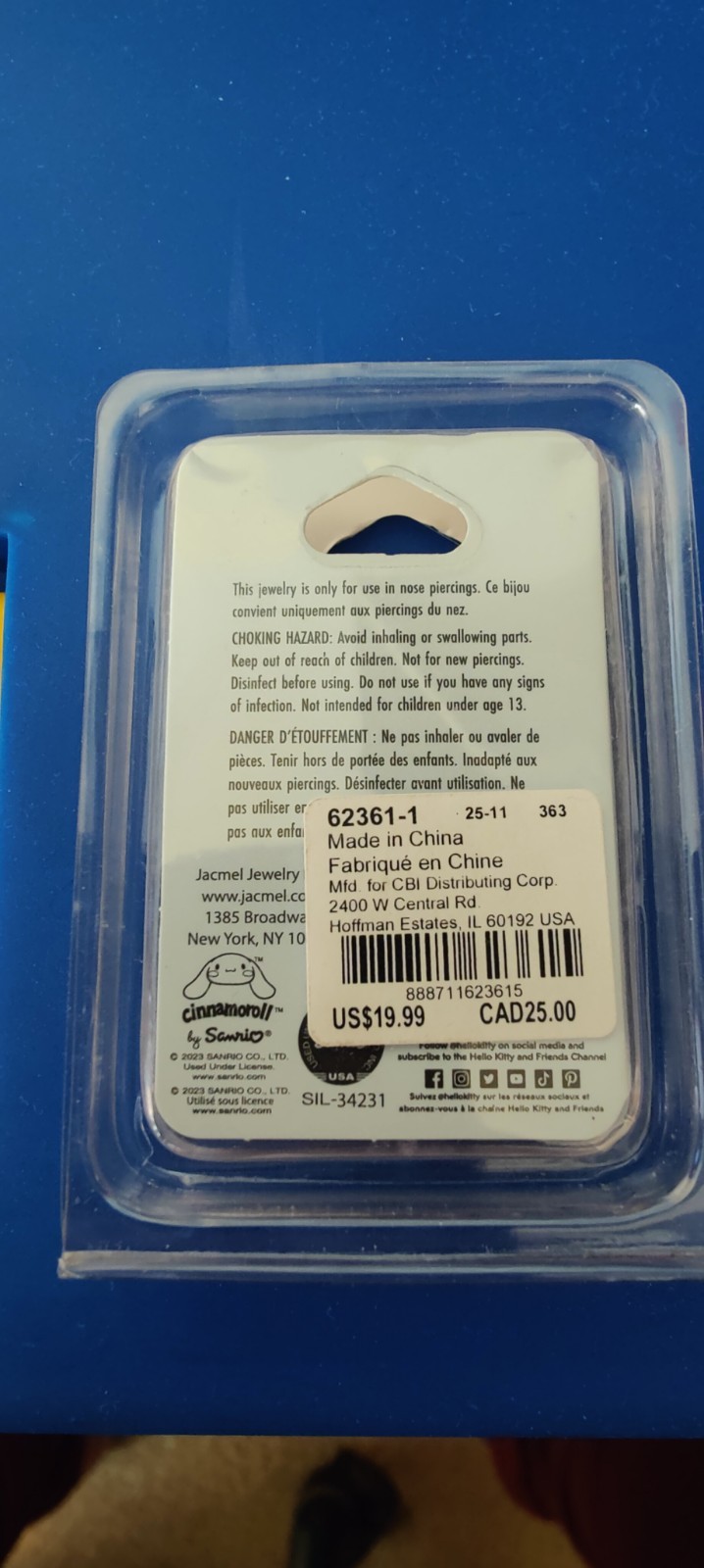Cinnamorolls Nasal Piercing, 0.8mm, 20G, New
