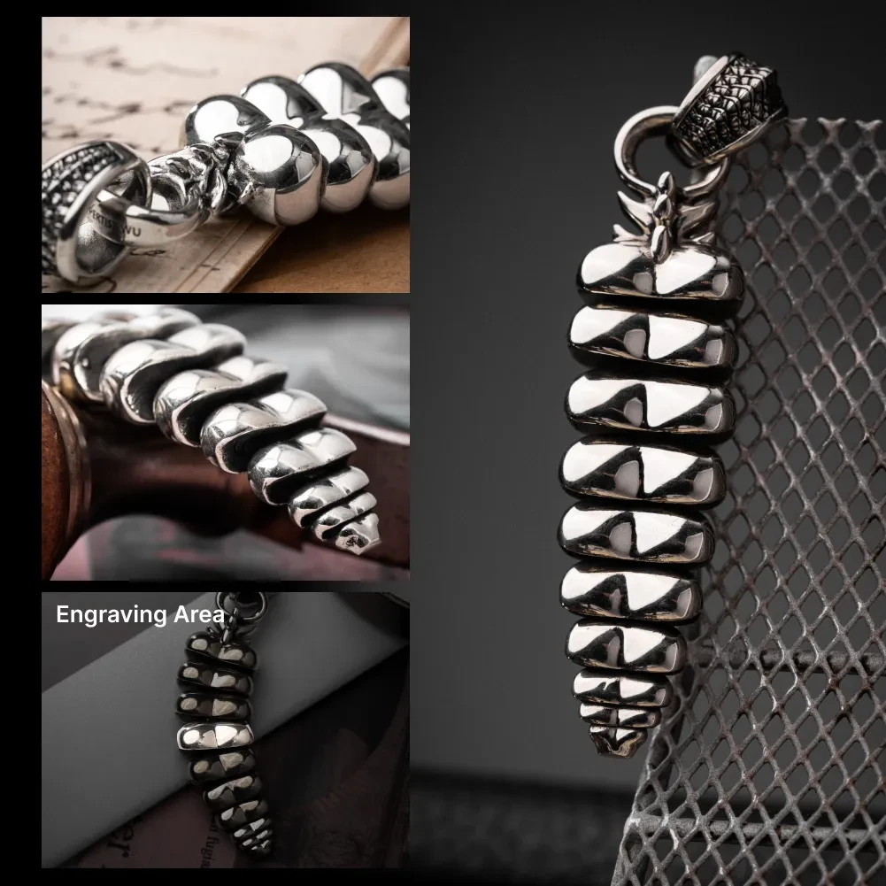 Rattlesnake Tail Pendant in White Bronze, Fidget Jewelry Gifts for Snake Lover