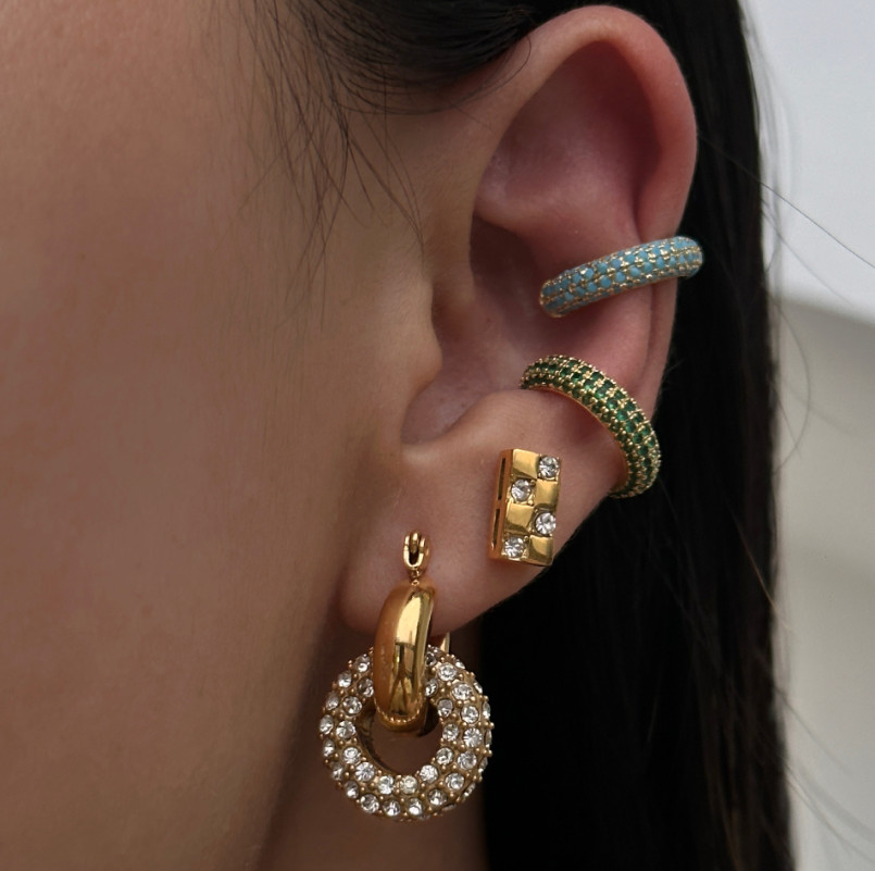 1Pc Women Girl Width Band Silver Gold Plated Micro Pave CZ Ear Cuff Earrings I72
