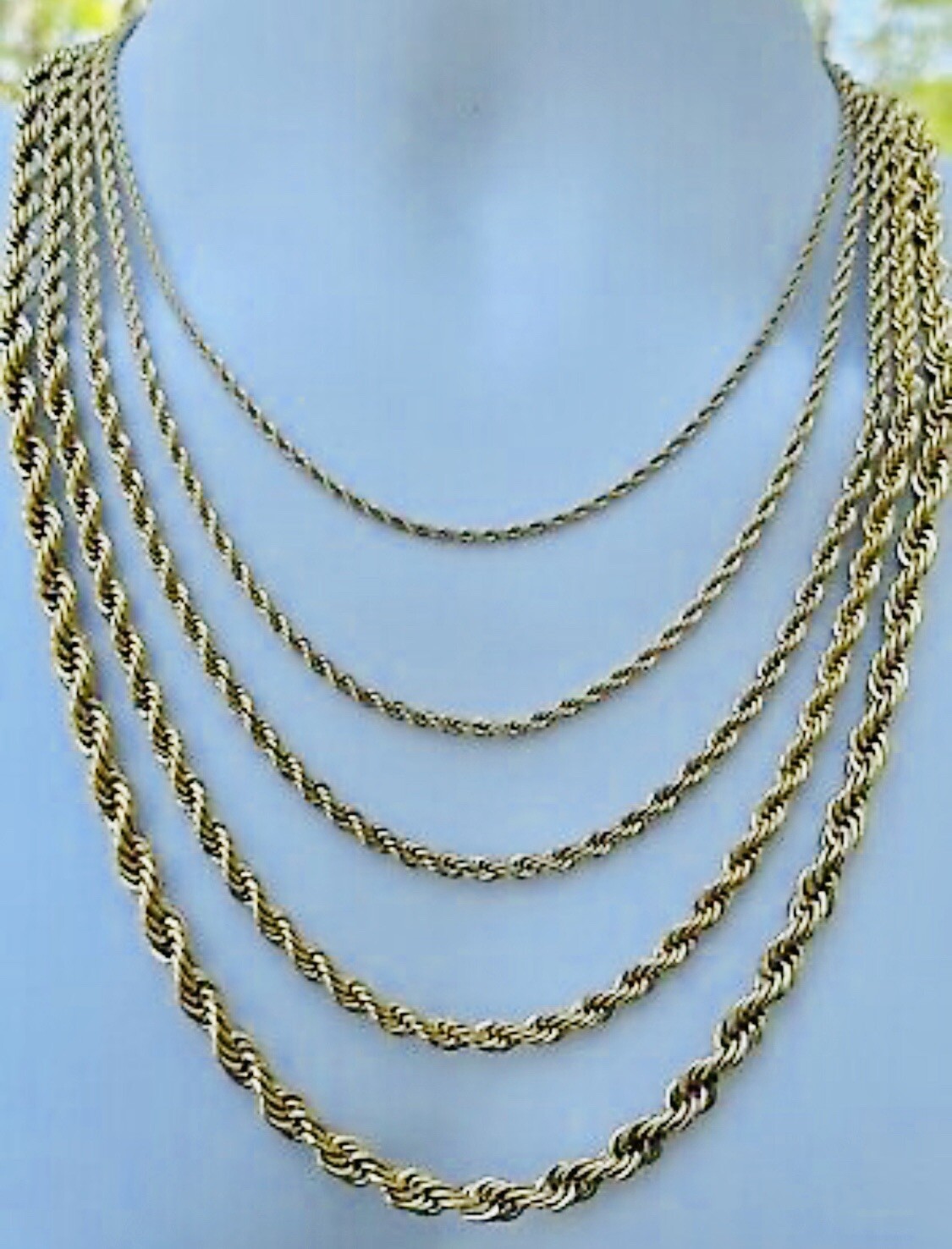 18K Gold Plated Rope Chain Necklace 3/4/5mm 20-30″ Mens Women’s