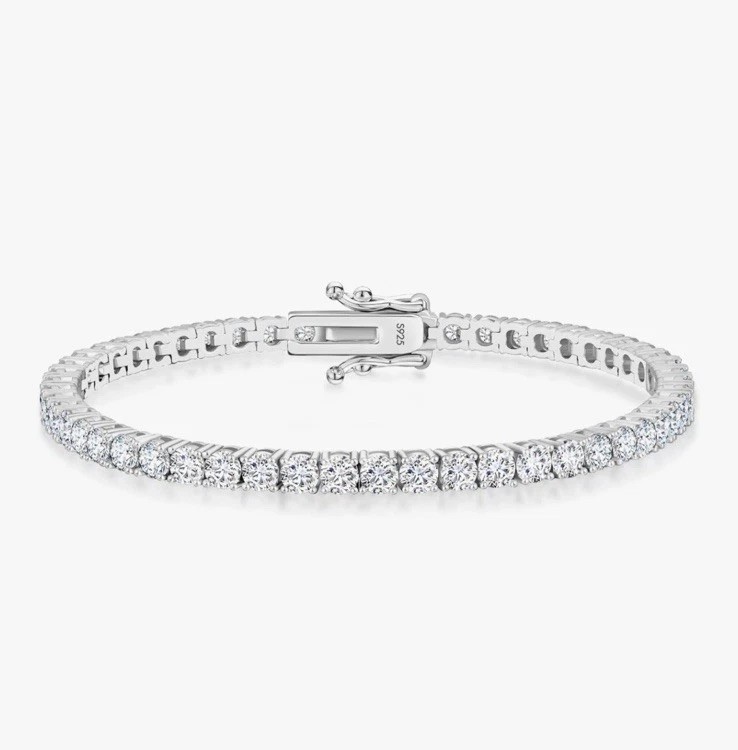 KRKC & Co. 3mm 0.1ct Diamond each stone 925 Sterling Silver Tennis Bracelet 7in